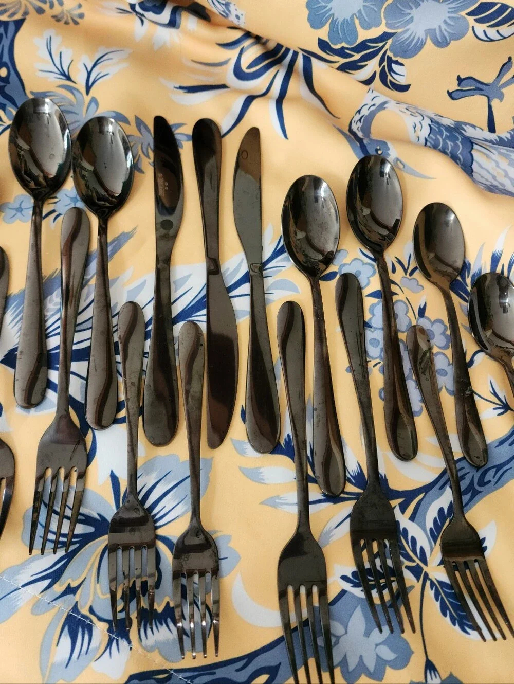 Cambridge Stainless Steel Flatware Black 17pc Misc Lot Spoons Forks Knives Set